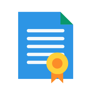 blue document with a gold badge